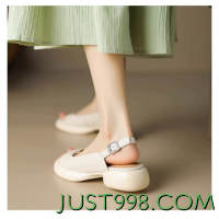 柚宏 露趾凉鞋女2023年夏季时尚休闲纯色粗跟凉鞋 米白色 36
