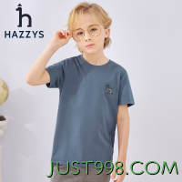 PLUS会员：HAZZYS 哈吉斯 男女童舒适柔软不易变形T恤 雾霾蓝 145