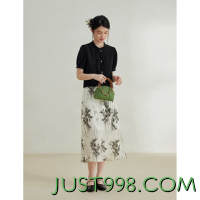 ZIQIAO 自巧 小个子新中式国风套装女2023新款黑色盘扣衬衫气质高腰半身裙