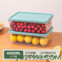 Citylong 禧天龙 冰箱收纳盒保鲜盒食品级密封保鲜冷冻专用厨房水果蔬菜鸡蛋储物盒 绿色 2件套 4L 食品级材质