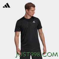 adidas 阿迪达斯 速干跑步运动上衣圆领短袖T恤男装阿迪达斯官方H59885 黑色/深银灰 L